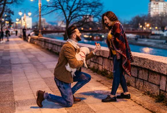 Propuesta de matrimonio con el anillo de compromiso